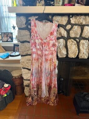 ONE WORLD Pink Floral Printed V-Neck Maxi Dress